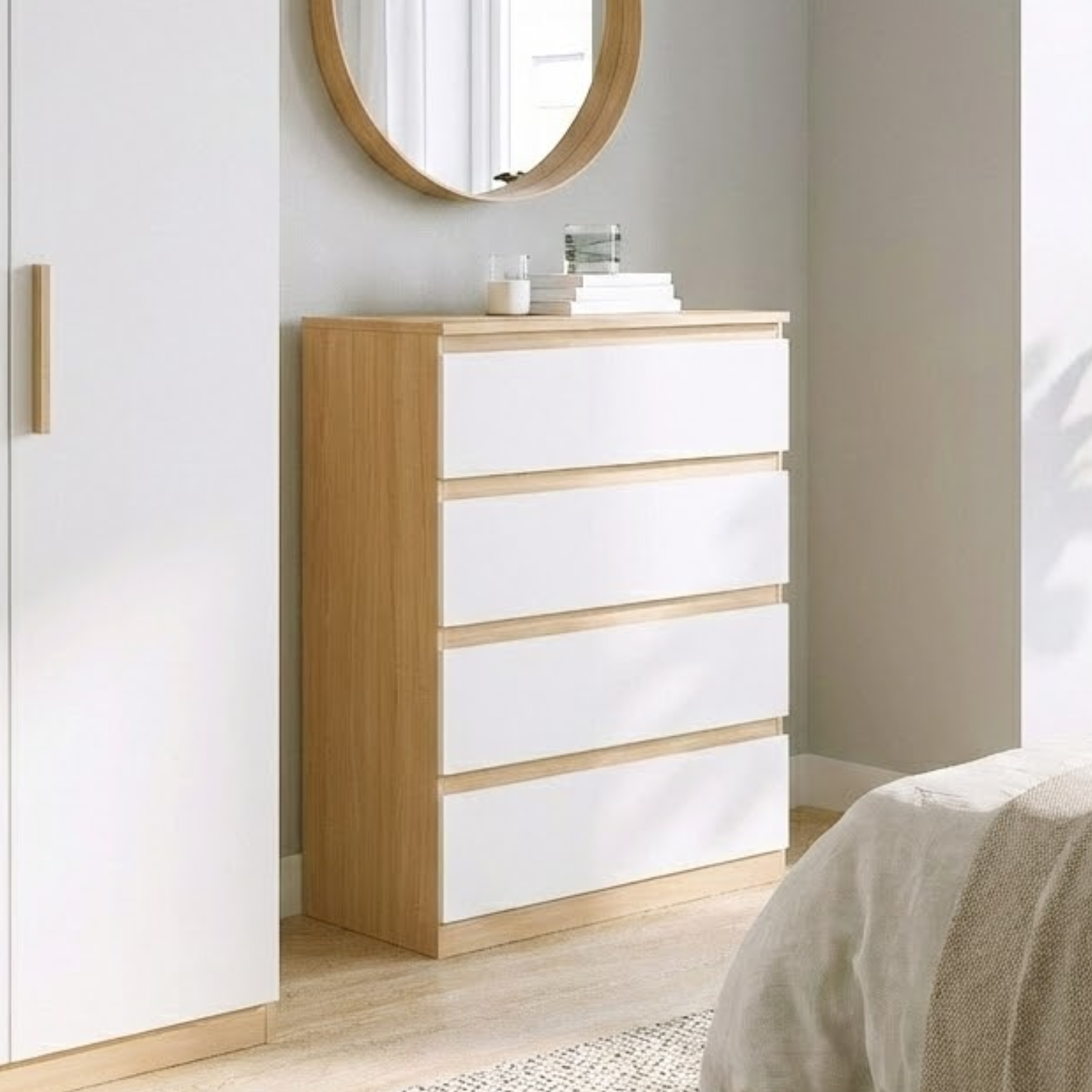 Loft Ensio Chest of 4 drawers, White & Natural Wood