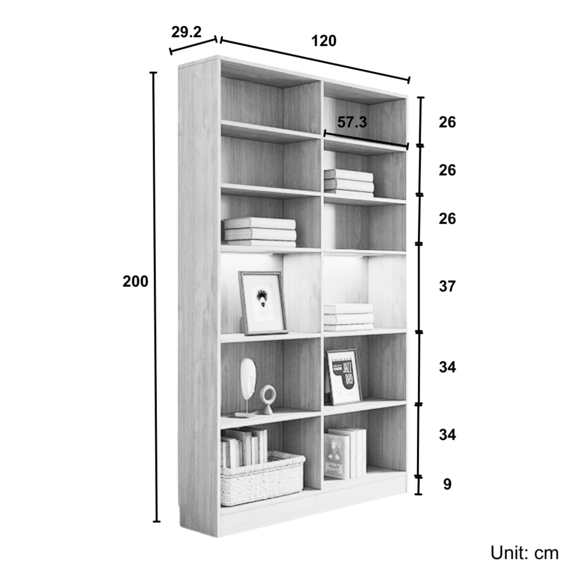 Loft Kiri Bookcase with 8 Doors, 120cm, Natural Wood