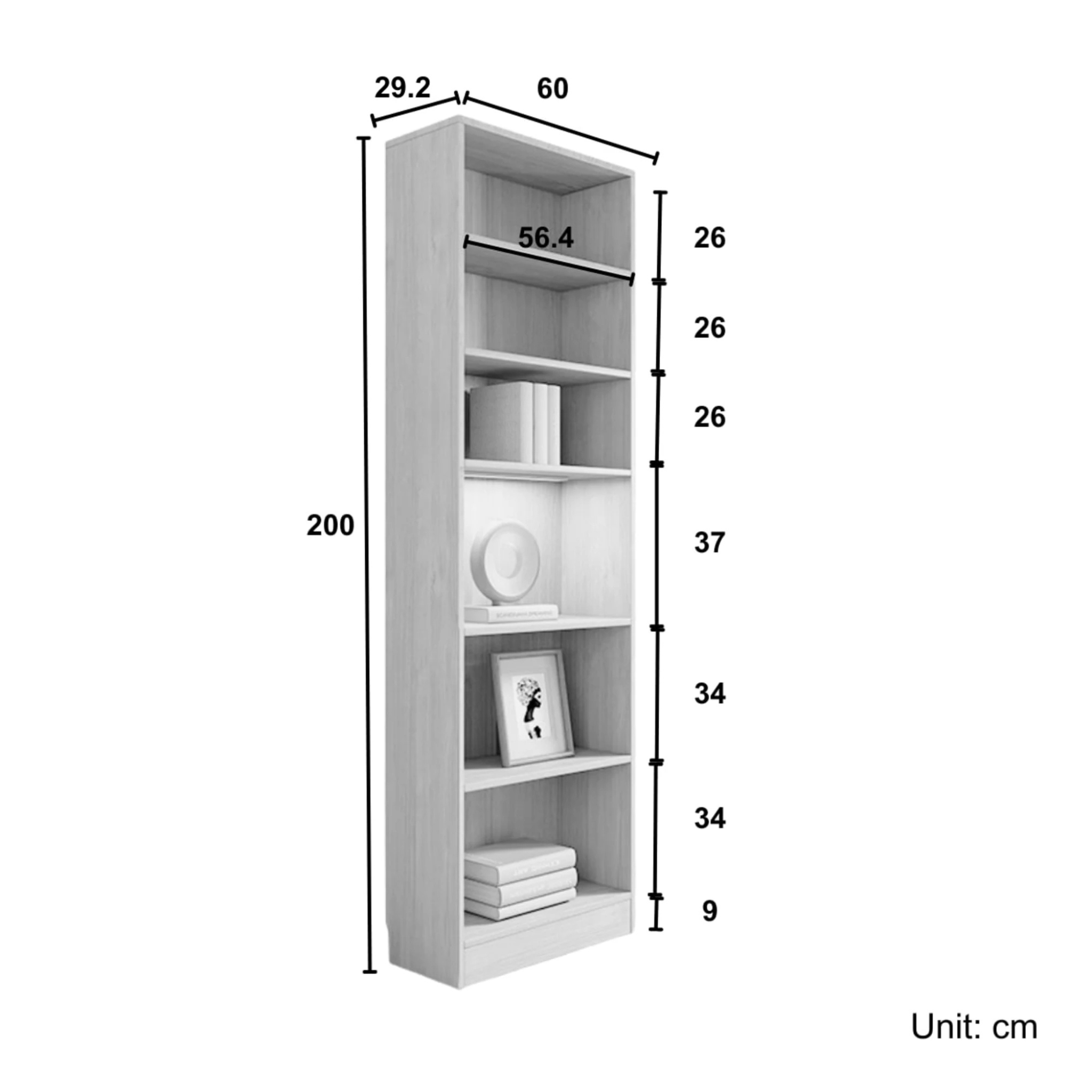 Loft Kiri Bookcase with 2 Glass Doors, W60cm, Natural Wood