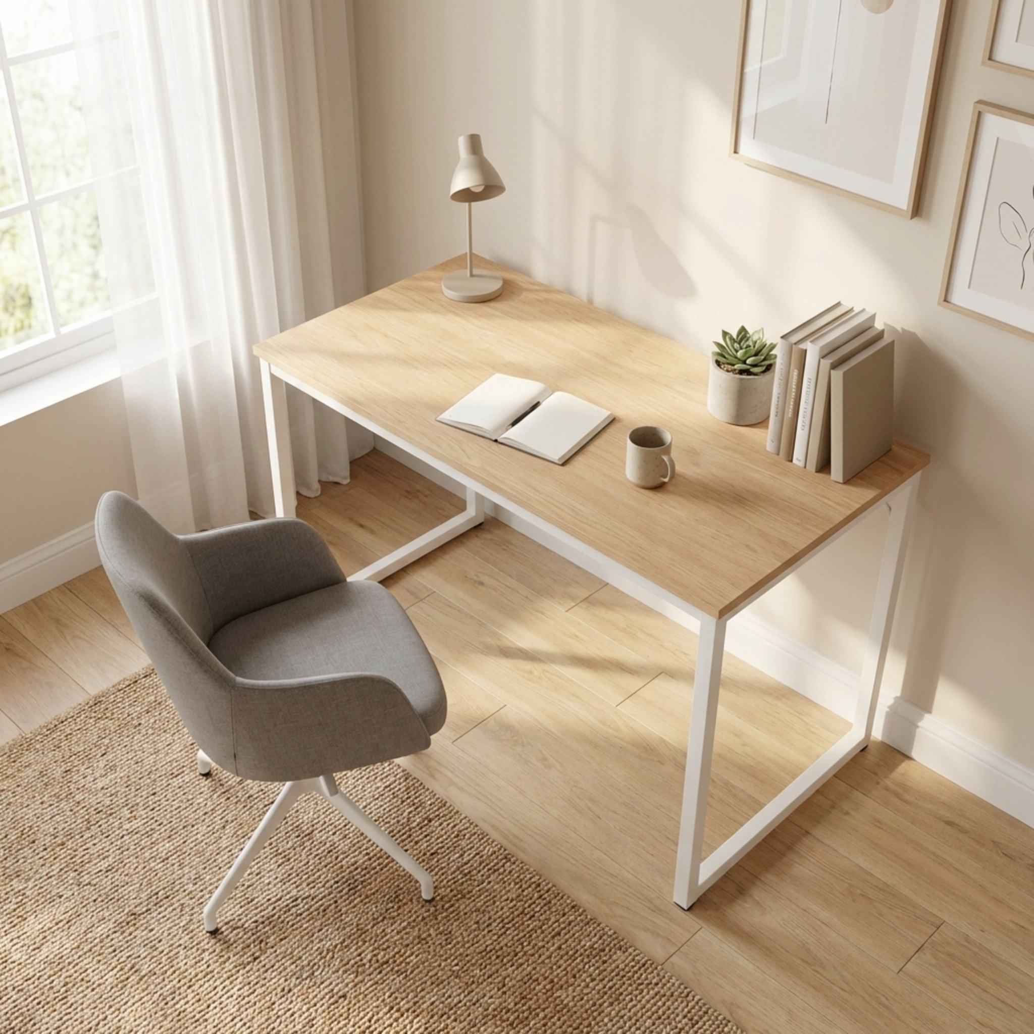 Loft Newton Steel Frame Desk, 120cm, Natural Wood & White