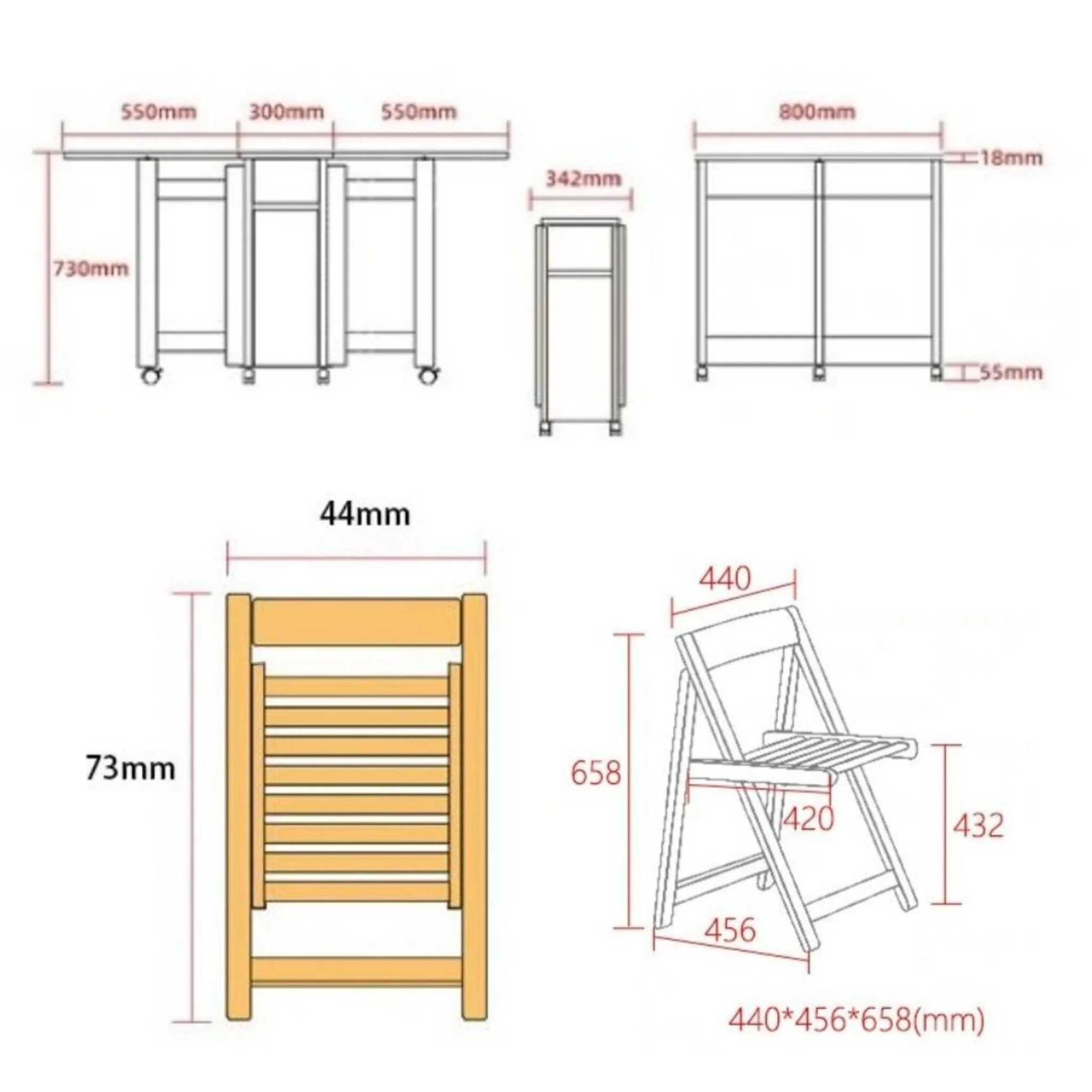 Loft Nordic Gateleg Table with 4 chairs, Natural Wood