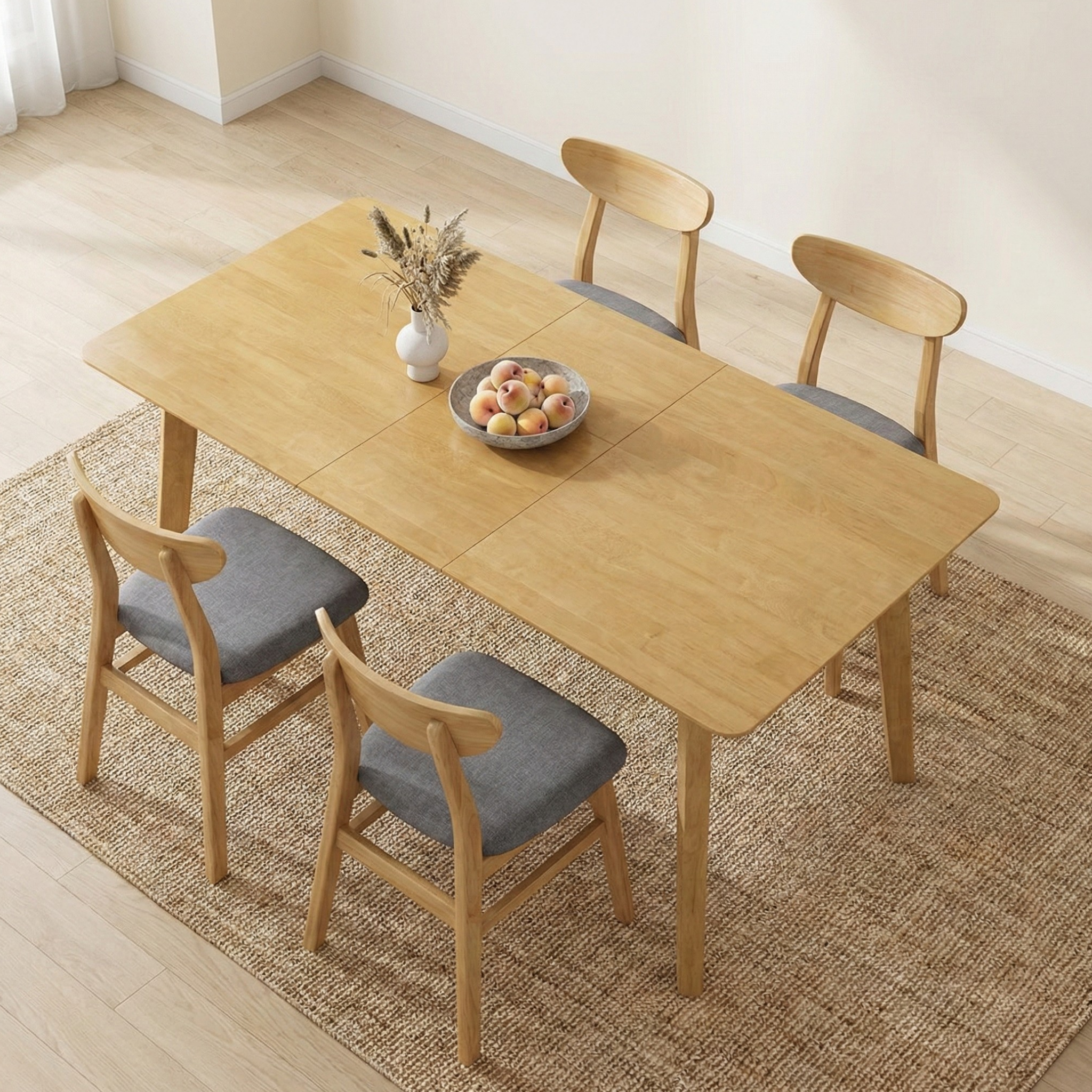 Loft Hansan Extendable Dining Table with 4 chairs, Natural Wood