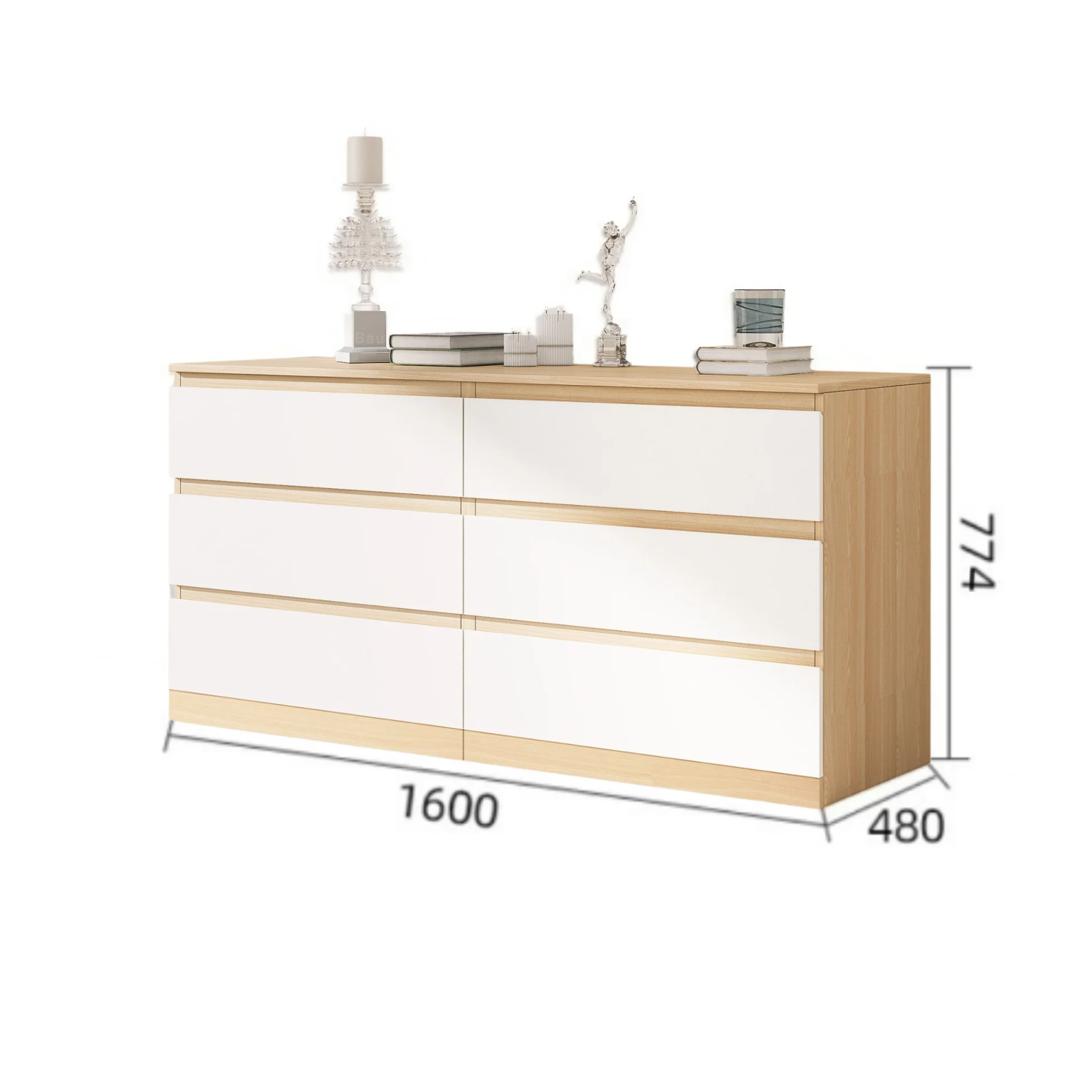 Loft Ensio Chest of 6 Drawers, Lowboy, White & Natural Wood