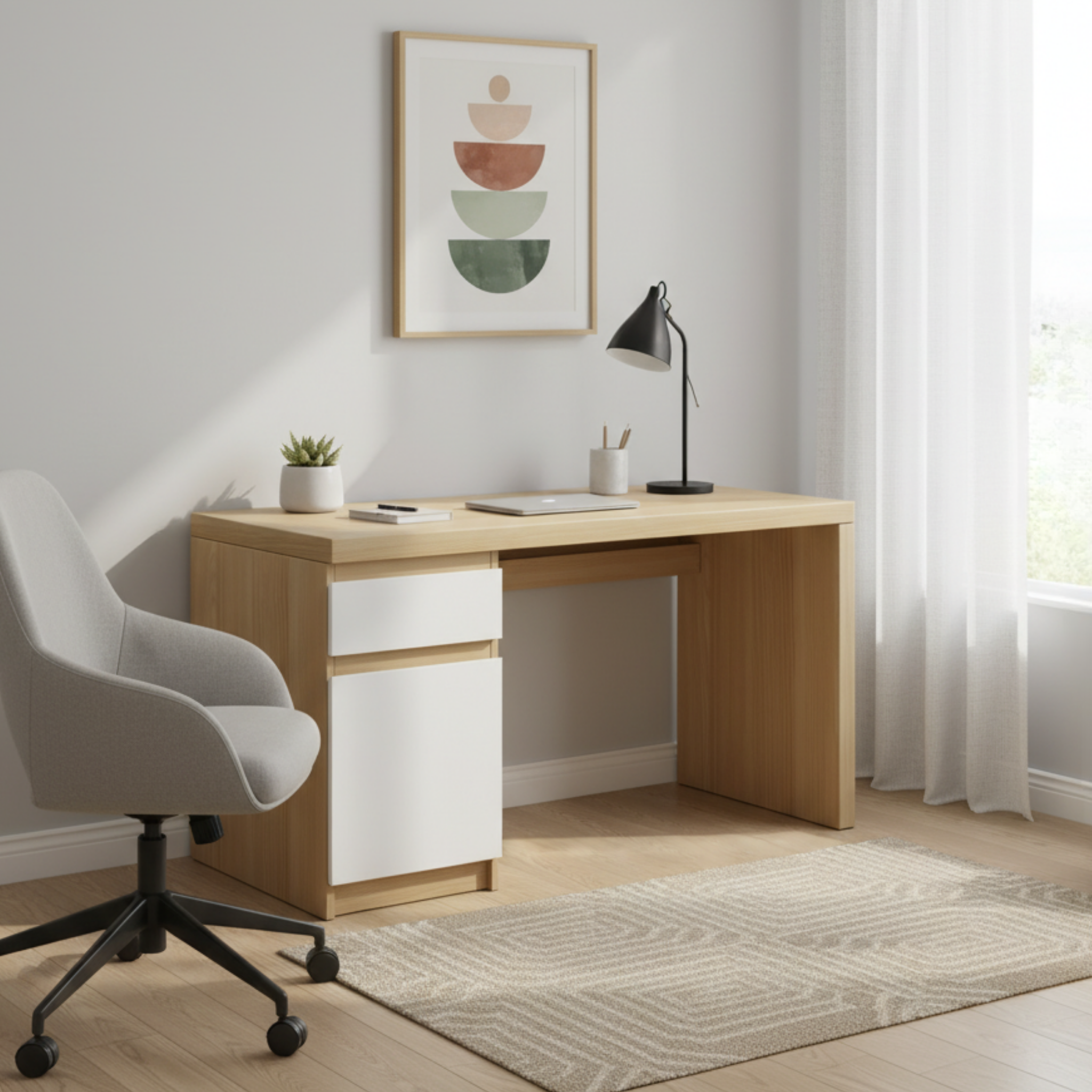 Loft Ensio Desk, W140cm, Natural Wood & White
