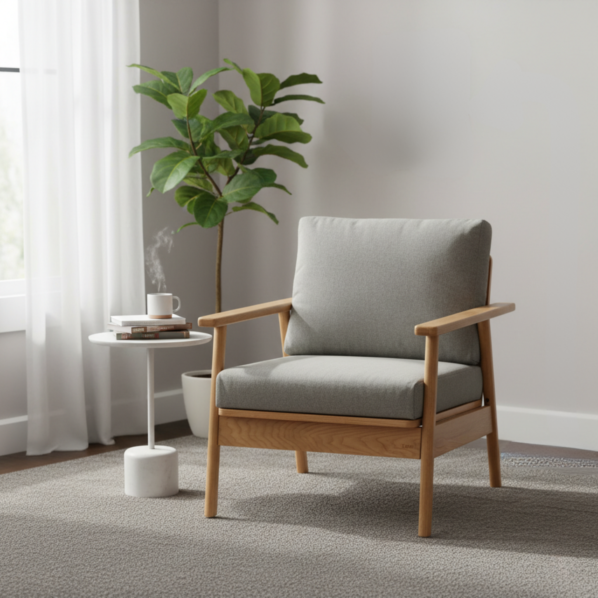 Solidwood Seattle 1-Seater Sofa, Grey & Natural Wood