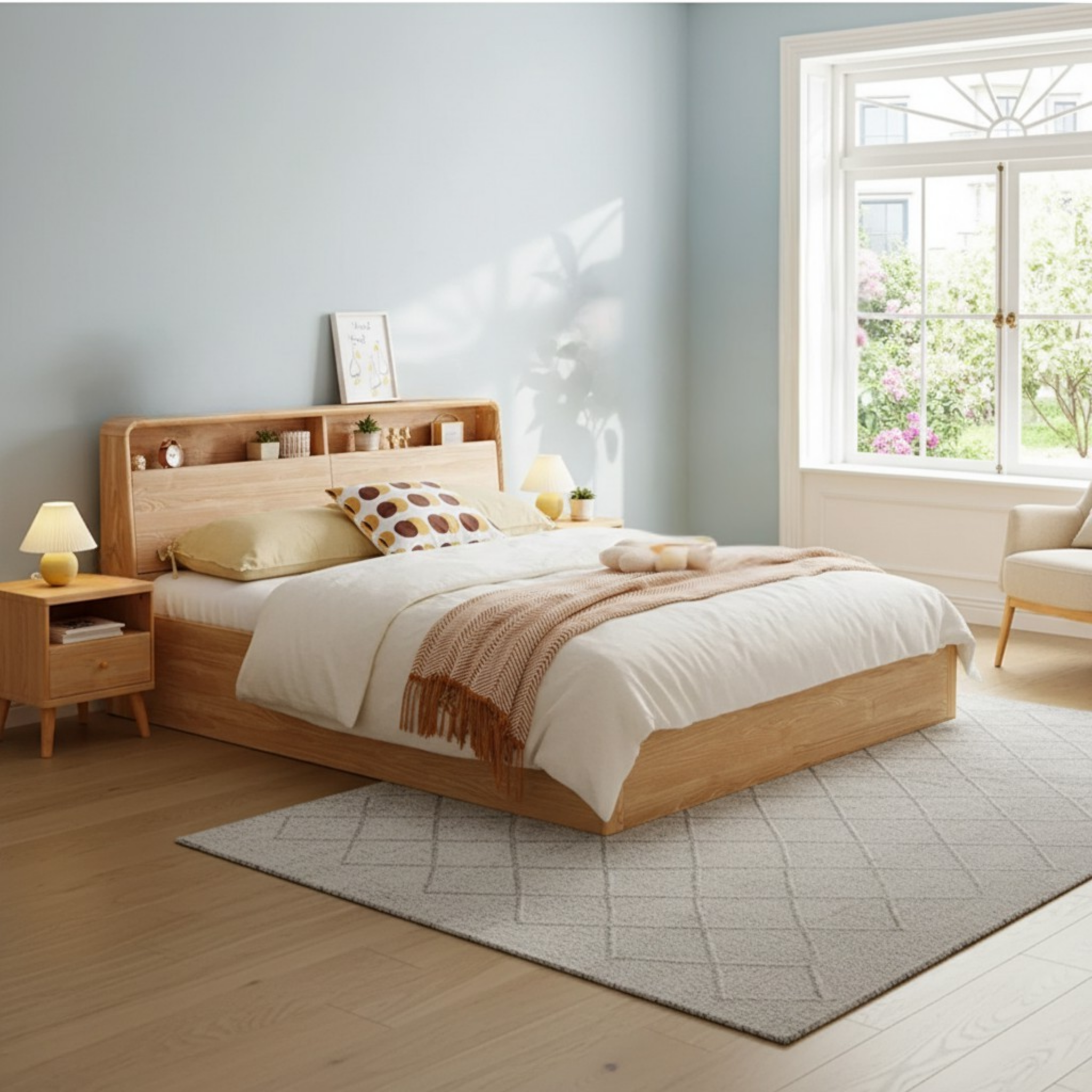 Linspire Aspire Global Queen Bed Frame with Storage, Natural Wood