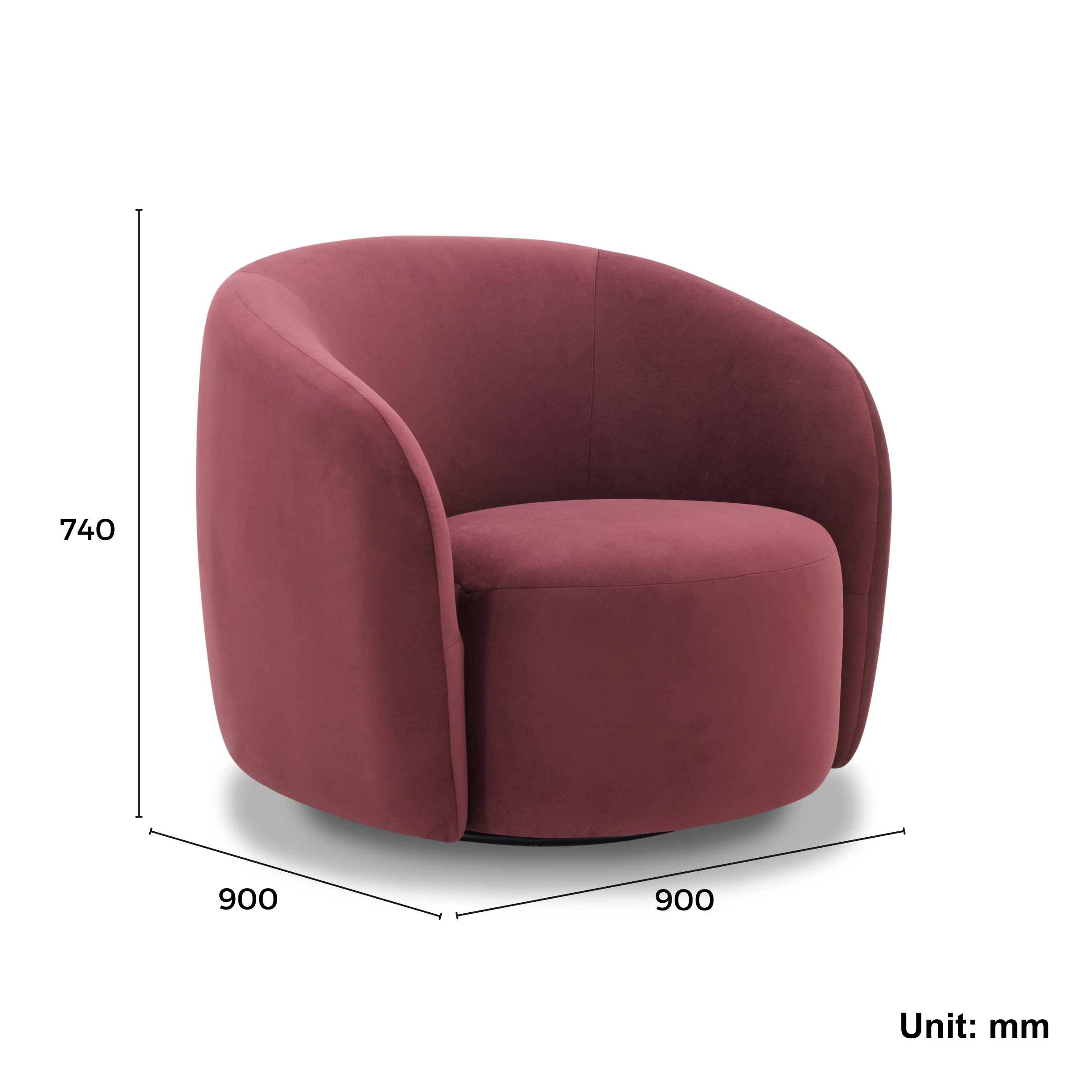 MODE Lino Velvet Swivel Chair, Oxblood