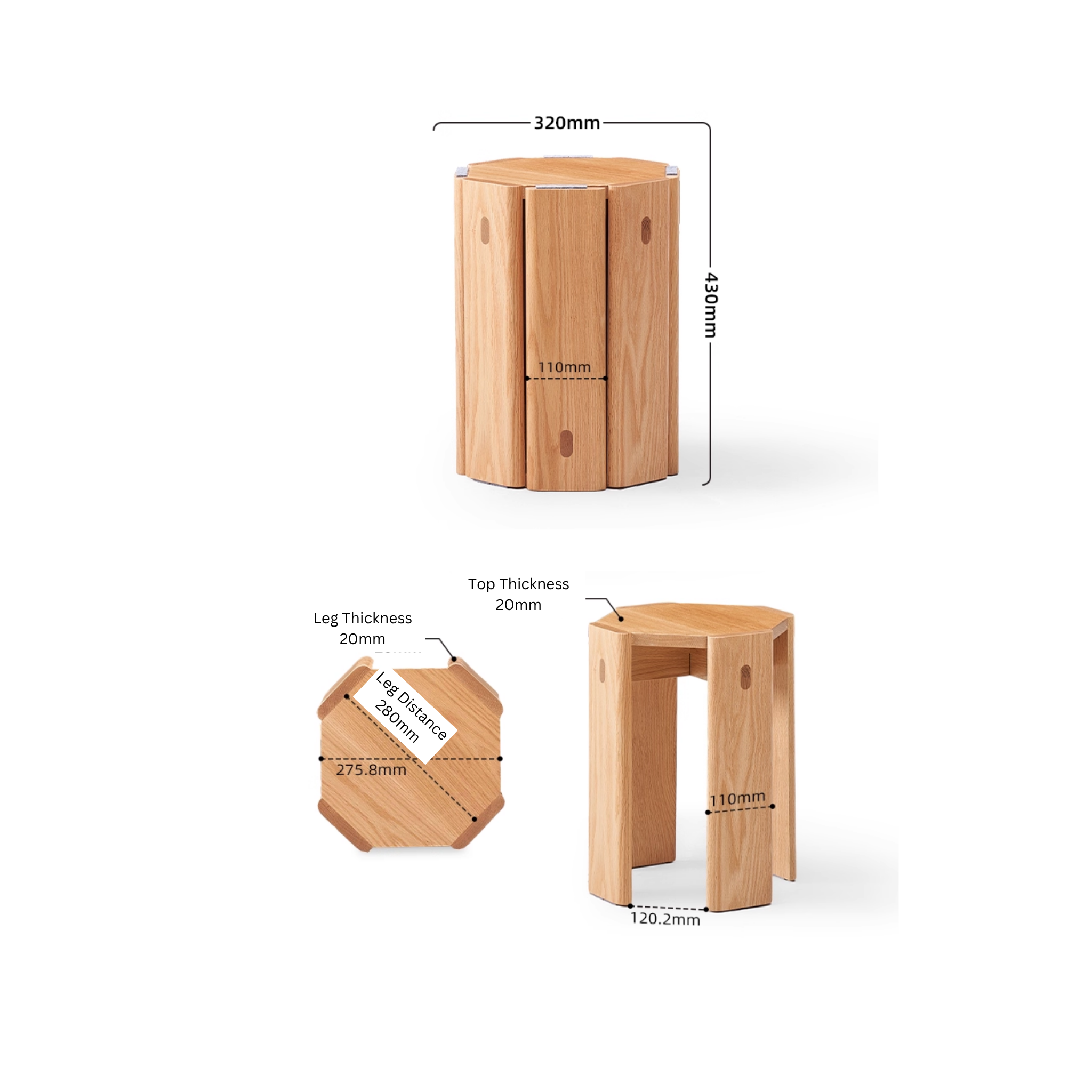 Solidwood Hemura 2-in-1 Stools, Oak
