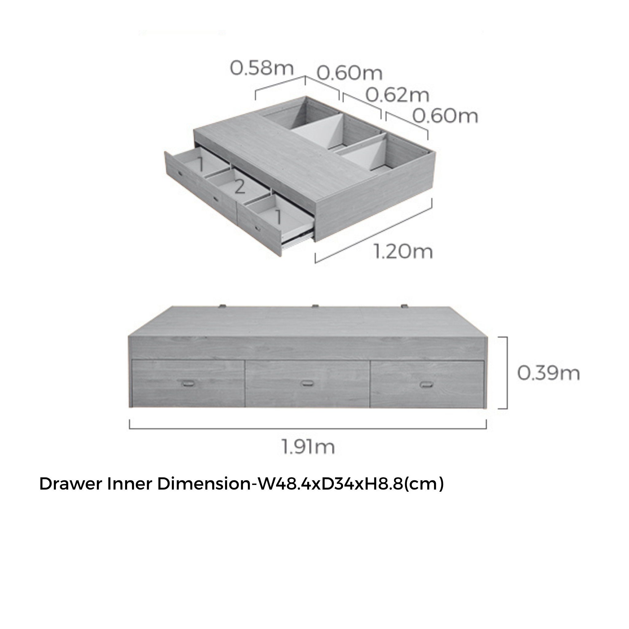 Linspire Juniper Bed Base with Storage Drawers, 120x190cm
