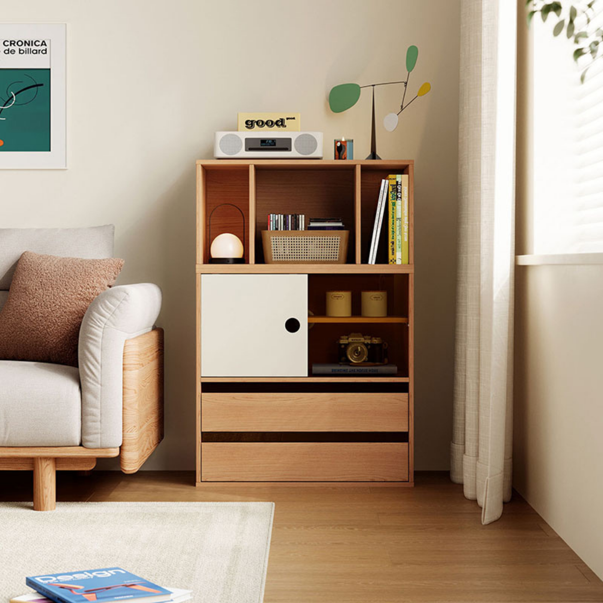 Linspire Forma Set of 2 Modular Display Cabinet with Shelf, Natural Wood