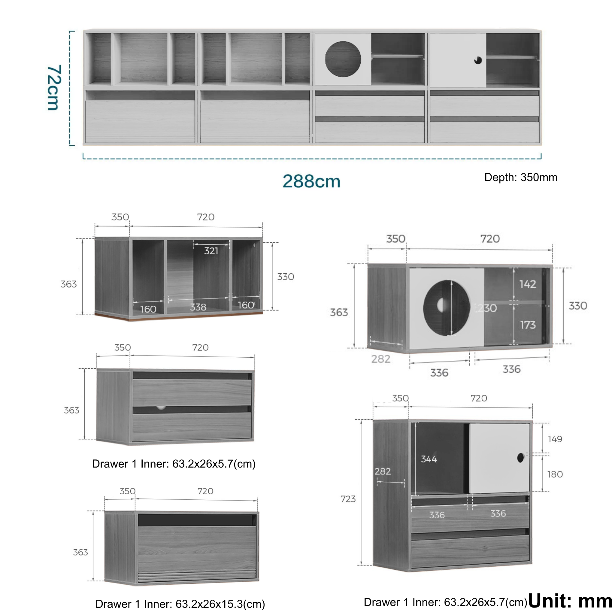 Linspire Forma Set of 7 Modular Display Cabinet, Dark Wood