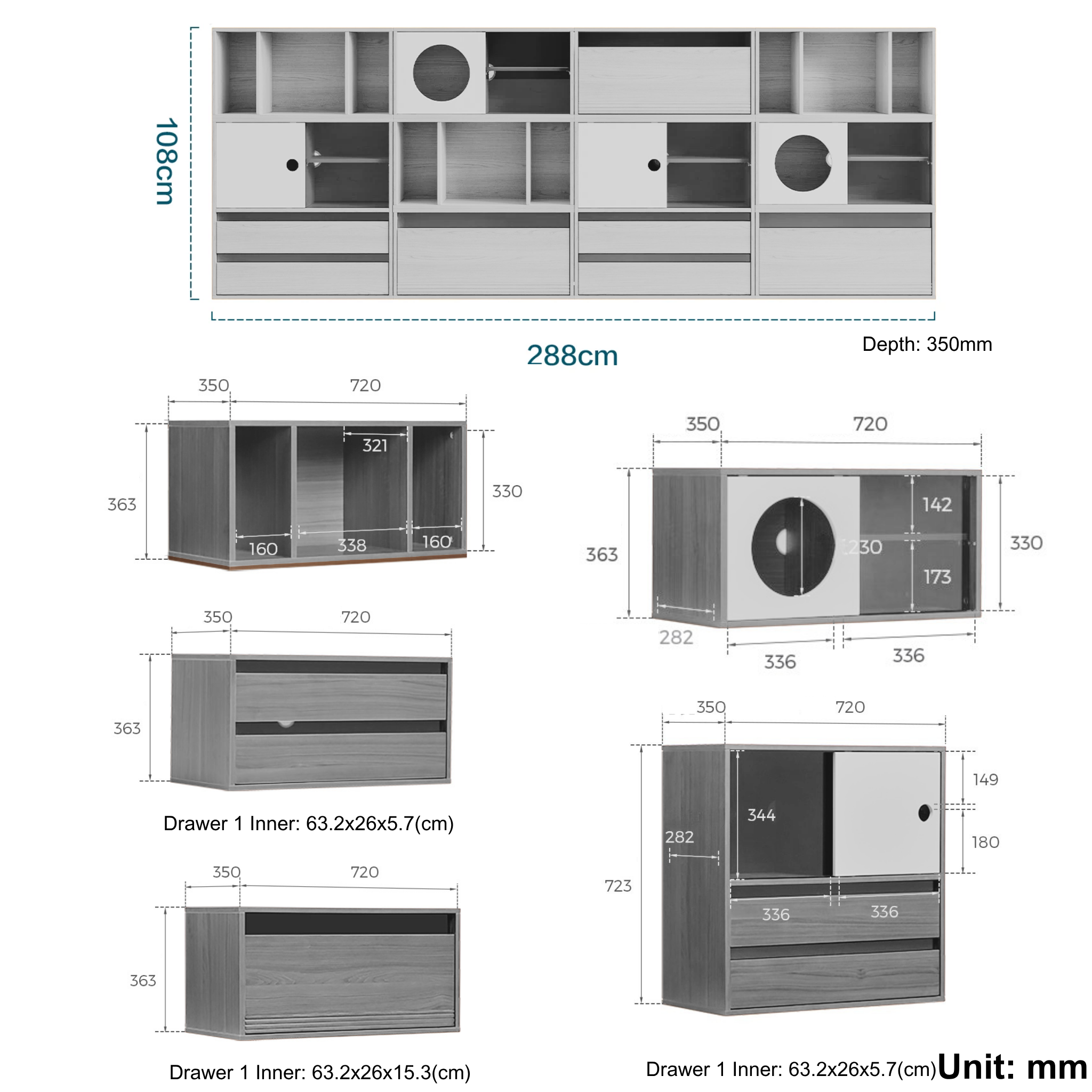 Linspire Forma Set of 10 Modular Display Cabinet, Dark Wood