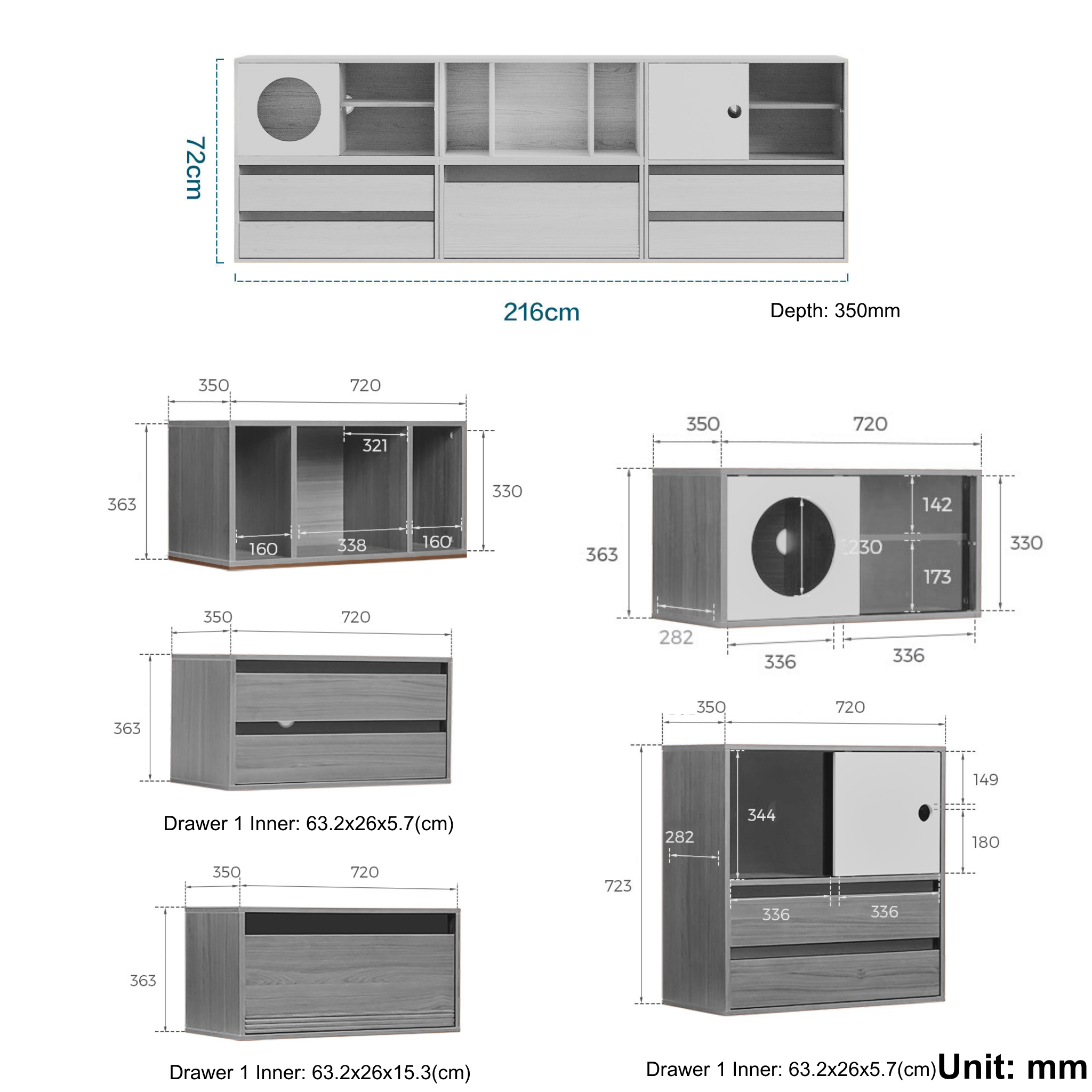 Linspire Forma Set of 5 Modular Display Cabinet, Dark Wood
