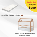 Alpaka Tui Kids House Bed and Memory Foam Mattress Combo, Single