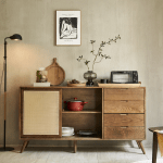 BohoBoho Laxo Solid Wood & Rattan Sideboard, Walnut, 160x45x85cm