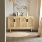 BohoBoho Costa Solid Wood & Rattan 4 Door Arch Sideboard, Natural, 150x35x90cm