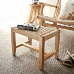 BohoBoho Verus Solid Wood & Rattan Foot Stool, Natural, 45x30x33cm