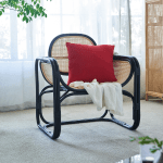 BohoBoho Sedo Solid Wood & Rattan Lounge Chair, Black, 77x60x90cm