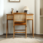 BohoBoho Noir Solid Wood & Rattan Desk with Chair, Walnut