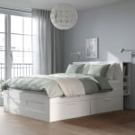 IKEA BRIMNES Small Queen Bed Frame with Storage and Headboard, White & Lonset