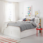 IKEA BRIMNES Bed frame w storage & headboard 180x200CM Super King, White, Lonset