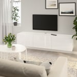 BESTA TV Bench With Doors, White, Selsviken High-Gloss, White, 180x42x38 cm