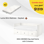 IKEA HEMNES Day-bed Frame and 2 Memory Foam Mattresses Combo, 80x200cm