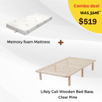 Lifely Cali Wooden Bed Base and Memory Foam Mattress Combo, Single