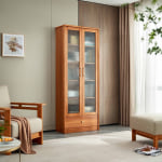 Linspire Umber Display Cabinet with Glass Door and Storage Drawer 80cm