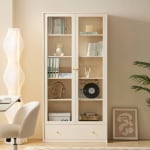 Linspire Ventus Bookcase with Glass Door & Storage Drawers, White