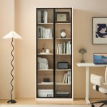 Linspire Ventus Bookcase with Glass Door, Large, White & Black