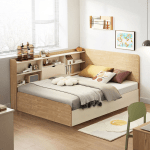 Linspire Juniper Small Queen Bed Frame with Shelving Unit