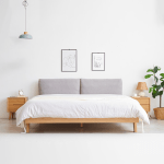 Solidwood Rotterdam Super King Bed Frame with Cushion Headboard, Oak & Light Grey