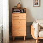 Solidwood Fuji Chest of 6 Drawers, 50x40x120cm, Oak