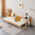 Solidwood Kano Sofa Bed with armrest, 216x68.7x69.5cm, Oak & Beige