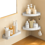 ZenLife Bathroom Wall Shelf with Hooks, Corner, 31x23x4cm