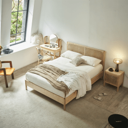 BohoBoho Costa Solid Wood & Rattan Small Queen Bed...