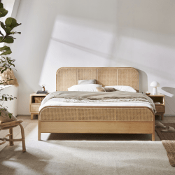 BohoBoho Nessa Solid Wood & Rattan Small Queen Bed...