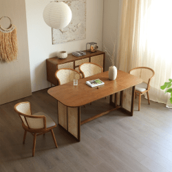 BohoBoho Monte Solid Wood & Rattan Dining Table, W...