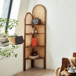 BohoBoho Tranquilo Solid Wood & Rattan Corner Shel...