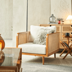 BohoBoho Verus Solid Wood & Rattan 1-Seater Sofa, ...