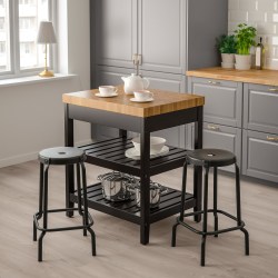 IKEA VADHOLMA Kitchen island, black/oak, 79x63x90 ...