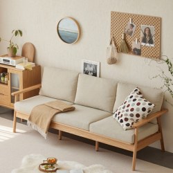 Solidwood Seattle 3-Seater Sofa,201x80CM, Beige/Oa...