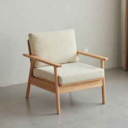 Solidwood Seattle 1-Seater Sofa, Beige/Oak