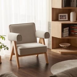 Solidwood Amber Flannelette Armchair, Beige & Oak