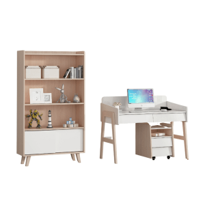 Alpaka Kaia Kids Adjustable Writing Desk with storage unit and bookcase, White & Oak, 125x65x96.5cm