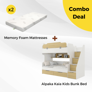 Alpaka Kaia Kids Bunk Bed and 2 Memory Foam Mattresses Combo, Single