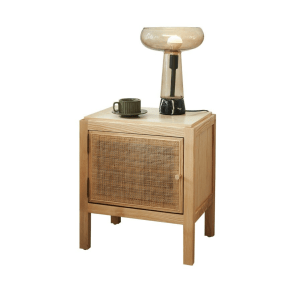 BohoBoho Costa Solid Wood and Rattan Bedside Table, Natural, 50x45x57cm