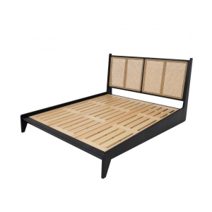 BohoBoho Noir Solid Wood & Rattan Super King Bed Frame