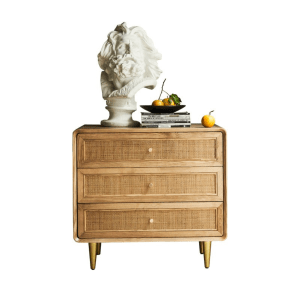 BohoBoho Laxo Solid Wood and Rattan Chest of 3 drawers, Natural, 80x50x80cm